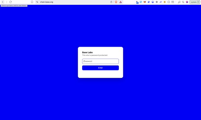 A password-protected login screen for chain.base.org with the 'Base Labs' branding and a blue background.