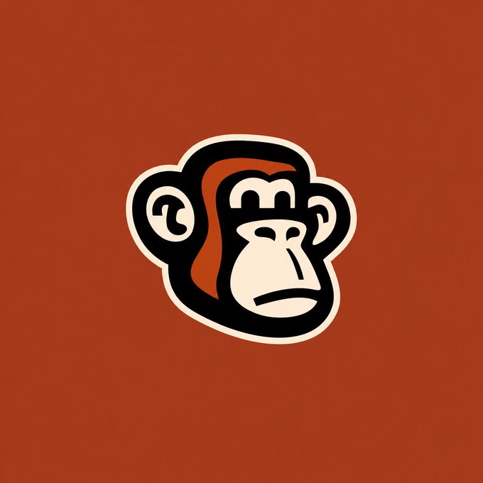 A cartoon-style monkey head logo with a cream and black color scheme, outlined with a sticker-style border, centered on a solid rust-red background — serving as the mascot for $MUNK, the community-powered meme token now live on Solana with CA: FpK7D16dcrCjA4FgJvMoPyNx74ozUdsupHbkjmk8pump.