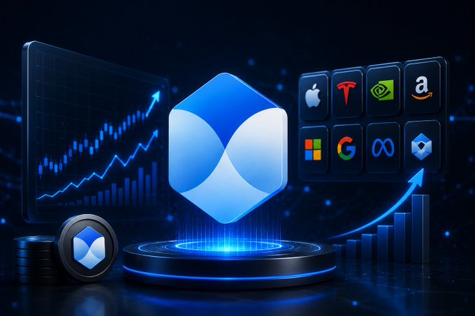 A glowing blue hexagonal logo sits on a circular platform, flanked by a stock chart showing an upward trend on the left and a grid of tech/investment brand icons—including Apple, Tesla, NVIDIA, Amazon, Microsoft, Google, Meta, and a blockchain symbol—on the right, visually reinforcing the post's point that while many markets may appear impressive, sustained trader activity and repeat engagement are what truly build a market's value on TermMax.