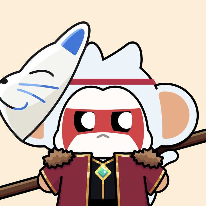 A chibi-style cartoon character with a red mask and fur-trimmed robe stands beneath a floating blue and white mask, while the accompanying post celebrates the Chimpers NFT community's independent, confident growth and building efforts.