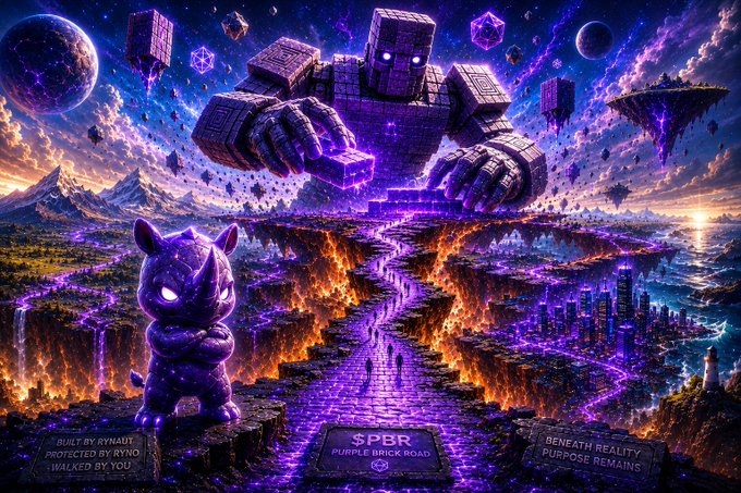 The image features a large purple robot standing next to a small brown animal, possibly a rhino or a pig, surrounded by a colorful landscape of mountains, waterfalls, and other elements typical of an artistic painting. The scene appears to be set in outer space with planets visible in the background. The post is titled "Most people use crypto to chase pumps. That's why more people are moving toward the Metallicus ecosystem." It seems that the artist has incorporated elements from the cryptocurrency world into their artwork, possibly as a commentary on the growing popularity of digital assets or an exploration of the intersection between art and technology.