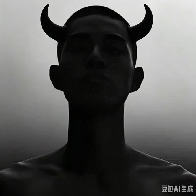 A shadowy silhouette of a horned figure with curved black horns against a gray background visually reinforces the post's message about "NiuLai" ditching a cute image for a more menacing, aggressive look, matching the hashtag "#minicoin" reference to the cryptocurrency.