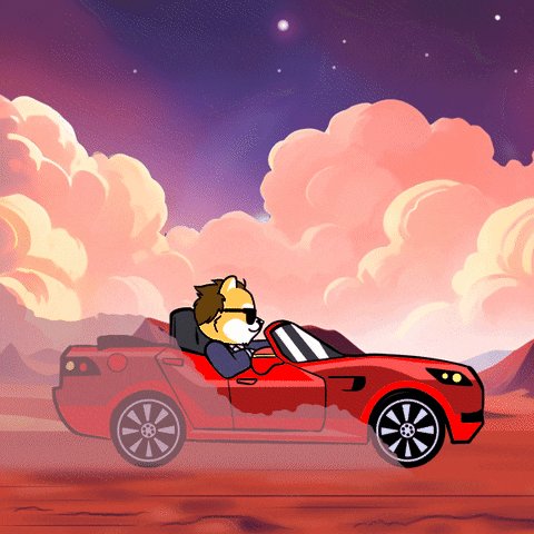 "Dogelon Mars will win the race," is a statement that appears at the bottom of the image, which features a cartoon dog driving a red sports car through a desert landscape with mountains in the background. The caption suggests that Dogelon Mars might be victorious in an imaginary race or competition involving cars and dogs.