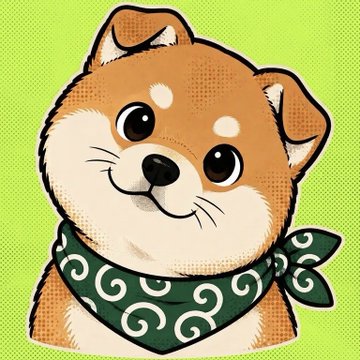 A cartoon-style illustration of Shiba Inu dog Mamesuke, wearing a green patterned bandana, set against a bright green halftone background. The image ties to the announcement of Mamesuke's TV comeback and the launch of the $MAMESUKE community token on Solana.