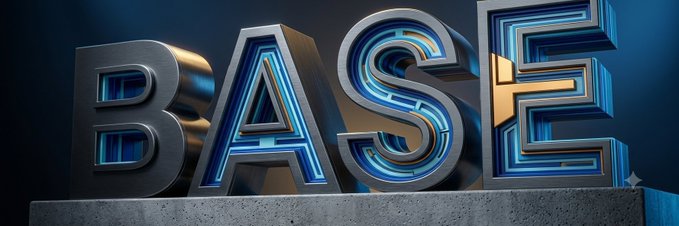 A 3D rendered image of the word 'BASE' in metallic letters with glowing blue neon lighting inside the letters, set against a dark background.