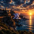 A small, dark thumbnail image shows a landscape with a sunset over water and a 'next' arrow icon.