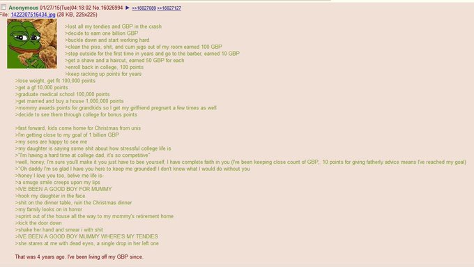 The image shows a humorous fictional "memecoin" announcement post on a blockchain explorer, displaying contract details for "Anonymous 01/27/15(Tue)94.18.02 No. 16026594" with a 4chan-style Pepe the Frog logo and a satirical life story about reinvesting tendies for years, culminating in the line "That was 4 years ago. I've been living of my GBP since." This directly relates to the post about $TENDIES being the most obvious lore on the Robinhood Chain, as the meme chronicles the 4chan-to-WSB-to-crypto pipeline of turning "tendies" (trading profits) into a coin.