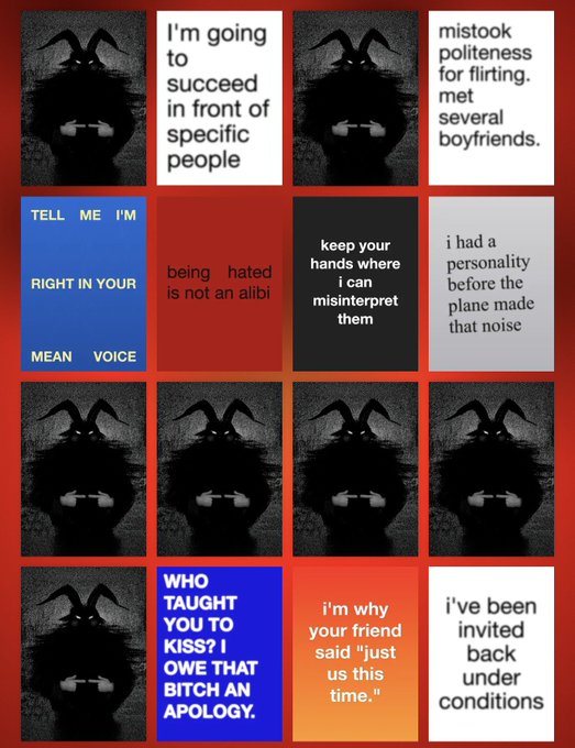 A grid of dark, edgy aesthetic memes featuring goat silhouettes and various text statements including 'I'm going to succeed in front of specific people', 'mistook politeness for flirting', 'tell me I'm right in your mean voice', and other similar phrases.