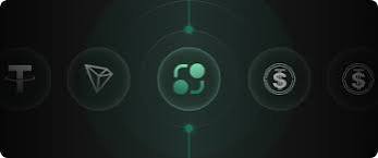 A dark interface displaying a vertical row of cryptocurrency token icons including what appears to be USDT, a triangular logo, XRP, and Sonic logos.