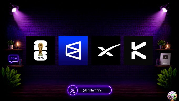 The image features a poster for a live streaming event that takes place at 1 pm UTC, which is scheduled to be broadcasted worldwide. The event will cover various topics such as world cup wild stories, prediction markets, wins and losses, and what's going on with the $SPCX pump. Additionally, it will discuss the best crypto card available for viewers. The poster includes a list of logos representing different companies or brands, including FIFA, XKCD, and others. There are also some potted plants in the background to add a touch of greenery to the scene.