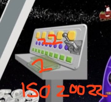 A pixel art illustration of a control panel in space, with handwritten orange text "2" and "ISO 2 0022" overlaid, along with a small "589" label, reflecting the post's cryptic references to numbers, ISO 20022, and a countdown-like theme. The sci-fi aesthetic of the image, featuring a futuristic dashboard against a starry backdrop, complements the cryptic numeric and ISO messaging in the post.