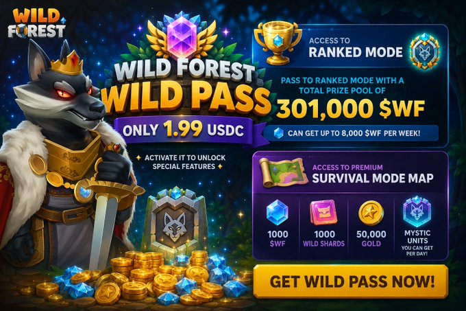 The image shows a poster for Wild Forest Wild Pass with a cartoon fox as its main character. The poster displays various game elements such as coins, a sword, and a map of the game's level system. It also includes text that encourages players to "STOP GRINDING SLOW", implying they should focus on progressing through the game quickly. The post suggests that the Wild Forest Wild Pass is an exciting and challenging game with a massive prize pool available for those who play it.