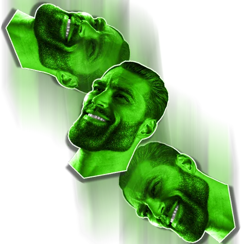 Three identical green-tinted cutout images of Conor McGregor's face laughing, arranged diagonally.