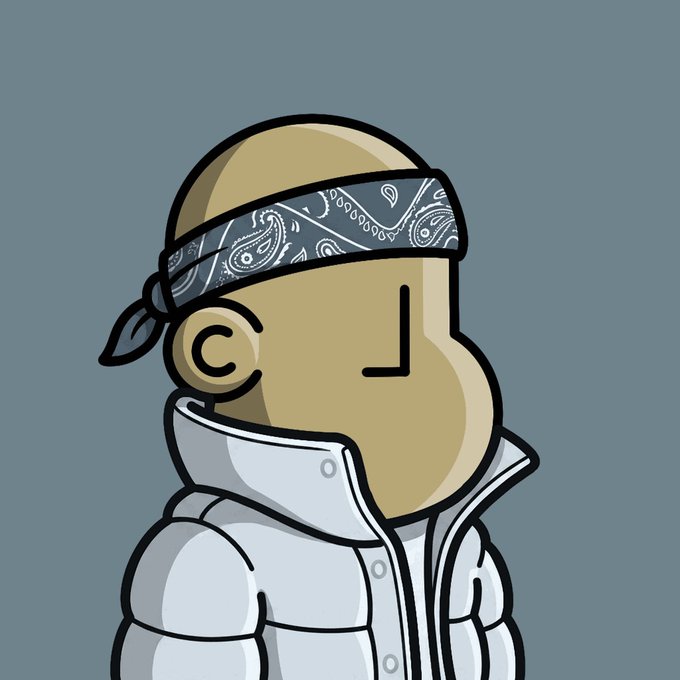 The image features a cartoon character wearing a bandana, jacket, and hoodie with their eyes closed. The caption reads "Don't give a fuck if we go down to 0! @npconchain", which seems to be related to a social media post or comment about the character's outfit. This suggests that someone might have created this image as part of a humorous or satirical commentary on the character, possibly using their attire and facial expression to convey a message or make a statement.