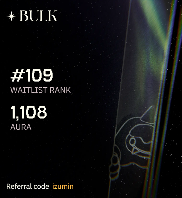The image features a poster with a black background, white text, and a picture of a car. The poster displays the number 109 and the name "WAITLIST RANK" along with the word "BULK". The poster also includes an image of a car on the right side. The post is titled "Referrals", and it encourages viewers to refer their friends or followers by sharing this image, which can be used as a code for a special offer or promotion.
