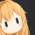 A simple digital avatar or emoji of an anime-style character with blonde hair, pale skin, and dot eyes against a dark background.