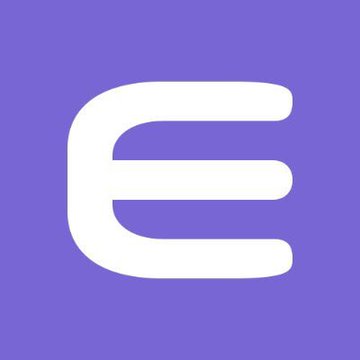 A simple purple square icon featuring a stylized white letter "E".