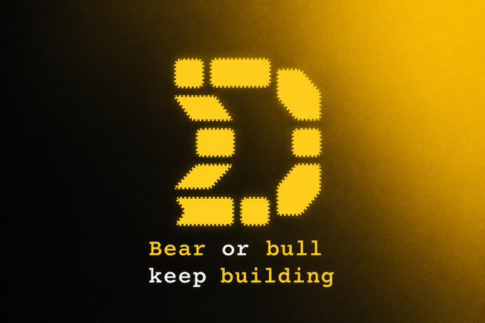 A digital display on a black and yellow background shows a stylized number "3" above the text "Bear or bull keep building."