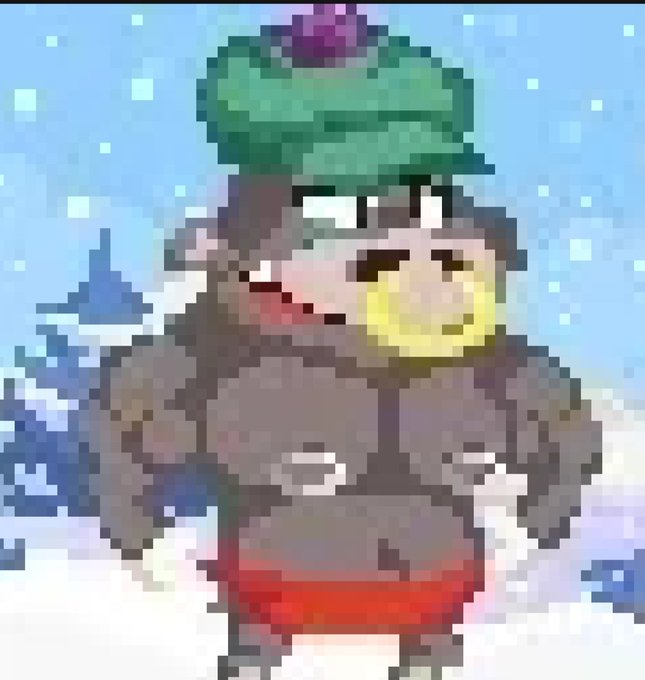 A pixel art Pingu character wearing a green and purple beanie and red shorts, standing in a snowy landscape. The image humorously depicts an "advanced" NFT artwork, playing on the joke that it's still basic pixel art despite the hype around NFT technology.