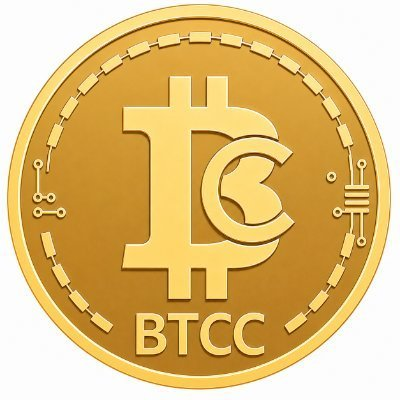 The image features a gold coin with the words "btcc" written on it, which stands out against the white background. The text "btcc" is capitalized and clearly visible, indicating that this is likely an advertisement or promotional material related to Bitcoin. The design of the coin itself is simple yet striking, making it easy for viewers to recognize the brand and its message.