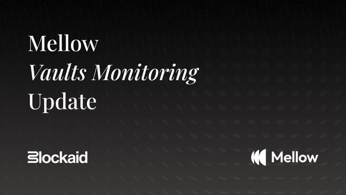 A black presentation slide titled 'Mellow Vaults Monitoring Update' with logos for Blockaid and Mellow at the bottom.