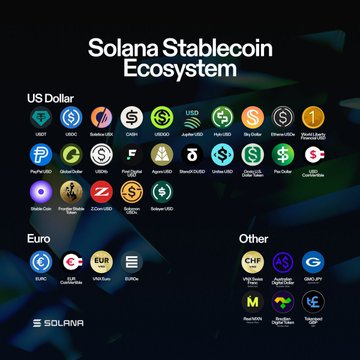The image shows an infographic with a variety of logos representing different cryptocurrency wallets and exchanges, including US Dollar, Euro, and others. The most prominent logo among these options is "SOLANA IS THE FUTURE OF STABLECOINS". The post suggests that this specific wallet or exchange may be related to the idea of a future where Bitcoin or other stablecoins are dominant, reflecting a vision of a cryptocurrency ecosystem that prioritizes stability and usability.