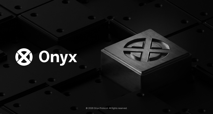 The image displays the Onyx logo alongside a sleek black textured block featuring an engraved X symbol, with "© 2025 Onyx Protocol. All rights reserved." at the bottom—visually representing the Onyx blockchain ($XCN) platform mentioned in the post about upcoming Layer 1 Season 3 points program with approximately 70,000 blocks remaining.