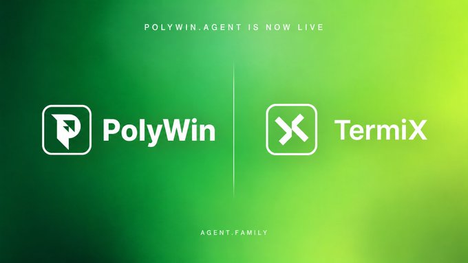 A green graphic announcing 'POLYWIN.AGENT IS NOW LIVE', showing logos for 'PolyWin' and 'TermiX' under the text 'AGENT FAMILY'.