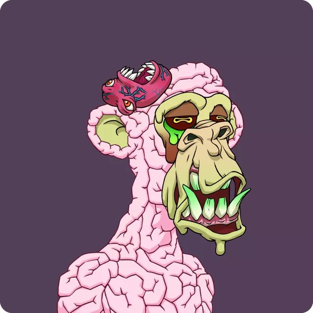 Cartoon illustration of a grotesque zombie-like character with green skin, bulging eyes, and a small pink creature on its brain-covered head.
