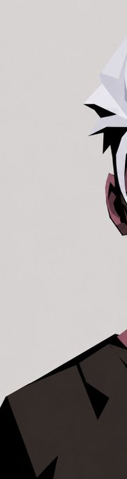 A minimalist dark illustration showing the partial profile of a figure in a suit on the right side of a stark white background.