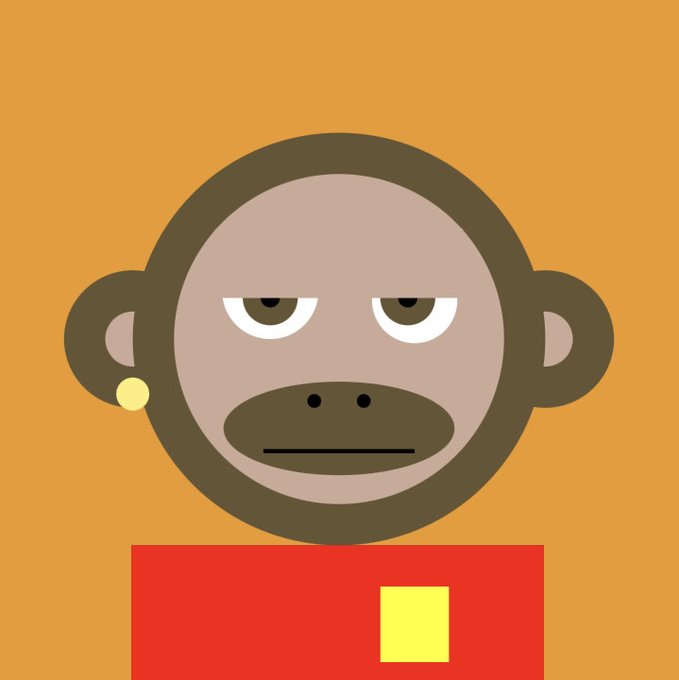 A flat vector illustration of a bored-looking monkey with a small earring wearing a red shirt.