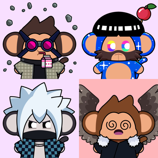 Four cartoon chimpanzee NFT avatars with distinct styles—steampunk with goggles, mystical with a beanie and apple, spiky-haired ninja, and winged angel—represent the Chimpers collection migrating home, with the post celebrating a milestone at 3,853 of 5,555 NFTs minted (69.4%) and 946 of 1,649 holders reached.