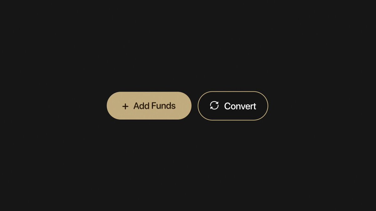 The image shows a black background with two buttons, one of which has a gold border and displays "Add funds" written in white text. Below this button, there's another button that says "Convert", also in white text. The image is titled "@ether_fi".