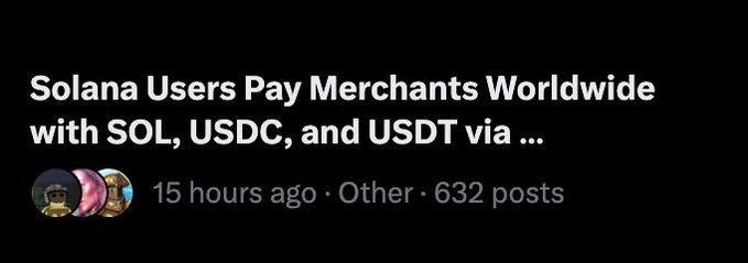 The image features a post about a payment integration between Solana and USDC, which was made by a company named Solana Users Pay Merchants Worldwide with USDC, and USDT via ...