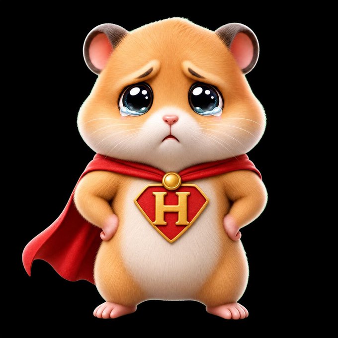 A sad, cartoon-style hamster wearing a red superhero cape with a golden "H" emblem on its chest. The image likely represents a token mascot, paired with the contract address "7zPP1pXUoWk6xzWH4wA7hXRMm44DSToCMM7hW9X65APr" for community identification.
