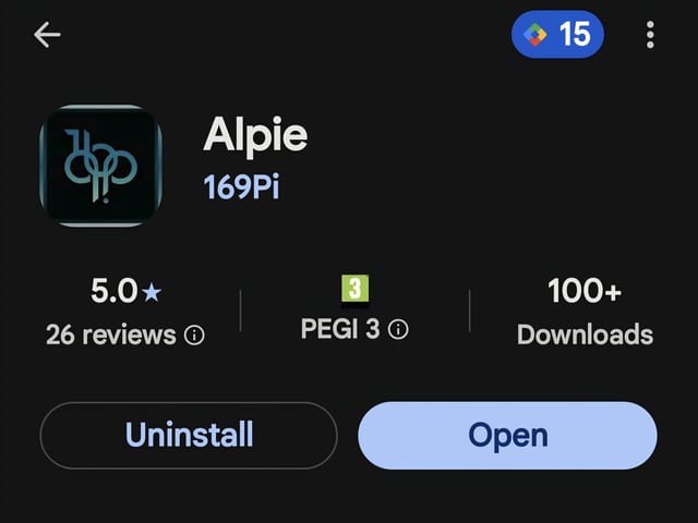 The image shows an app called Alpie, which is a mobile game that allows users to play games with their friends. The app is currently installed on a device, but there are some issues or bugs that need to be fixed. The screen of the device displays information about the app and its status. There is also a button in the bottom right corner of the image, which could possibly be used for deleting the app from the device's home screen.