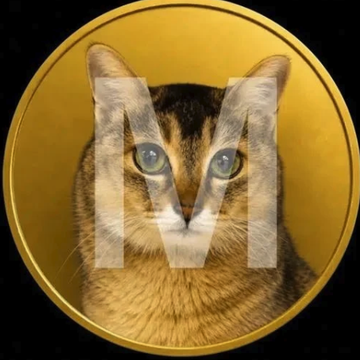A calico cat's face inside a gold coin frame with a large translucent "M" watermark overlay, symbolizing the wild attempted market manipulation ("Cate vamp") referenced in the post about chaos approaching the $1M price level.