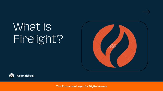 A Firelight promotional slide asking “What is Firelight?” and showing the Firelight flame logo; the bottom banner calls it “The Protection Layer for Digital Assets.”