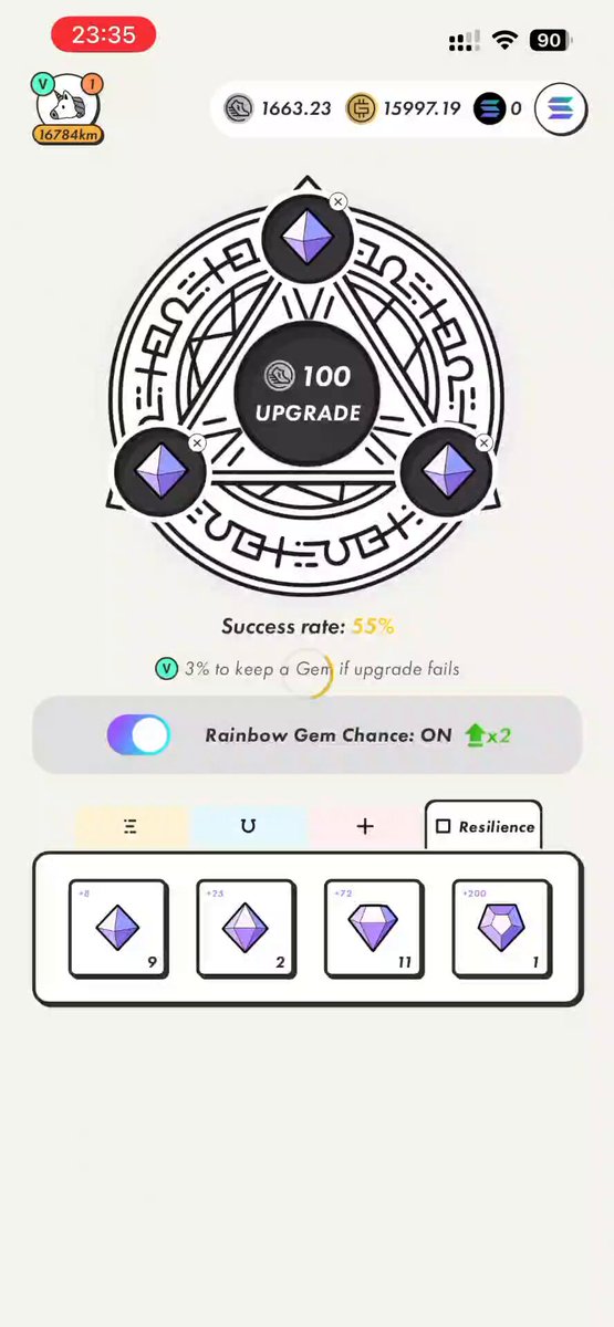 The image shows a phone screen displaying an app icon with a white background, purple diamond shapes, and text that reads "StepN". The app appears to be related to a game or puzzle, as indicated by the phrase "S国パリチャレ #STEPN" on the screen.