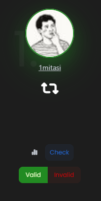 The image displays a verification interface with the username "1mitasi" and a "Check" button to validate a giveaway winner. The accompanying post claims 1mitasi won a "$1000 BTC GIVEAWAY," suggesting the image is the winning entry being reviewed for legitimacy.