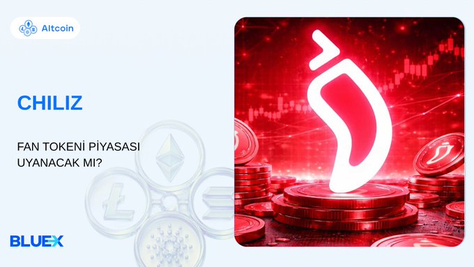 The image features a poster for a blog post titled "Chiliz" with an illustration of a chili pepper, surrounded by stacks of coins. The title of the post reads "Our New Blog Post is Live How does the fan token ecosystem work and how does it bring the sports world together with blockchain?". The poster also includes a link to the original article on the BluexTR blog.