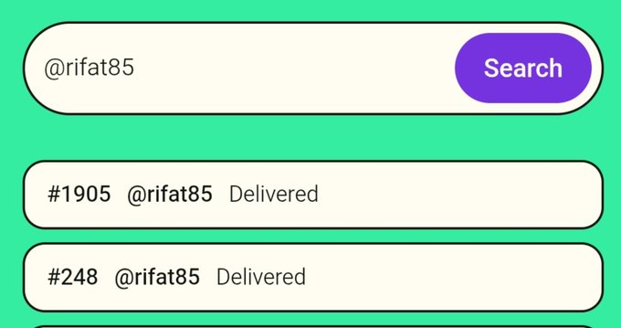 A user interface showing a search bar with '@rifat85' and two delivery entries: '#1905 @rifat85 Delivered' and '#248 @rifat85 Delivered'.
