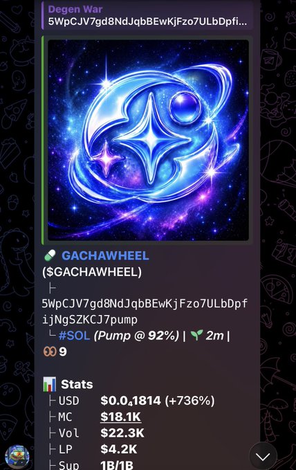 The image displays a page with information about a social media platform called "GachaWheel". The main content of the post includes an image representing a blue planet, a star at its center, surrounded by stars. A description of the social media platform also contains text that provides details on how to use and features of the GachaWheel app. This post is accompanied by an explanation about the terms of service, which are written in small letters below the image.