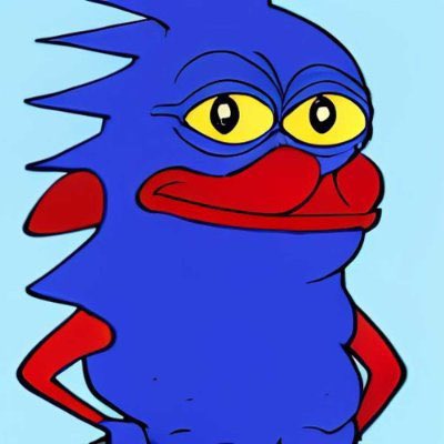 A cartoon illustration of a blue, furry creature with yellow eyes, prominent red lips, and spiky hair standing against a light blue background.