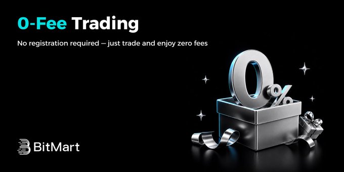 The image shows a silver box sitting next to several golden stars. The text in front of the picture says "0-Fee Trading No registration required just trade instantly Learn More: bitmart.com/activity/futur". This information is likely related to a market rally or trading activity involving stocks and shares, with the use of a free-market platform and zero registration fees being one of its key advantages.