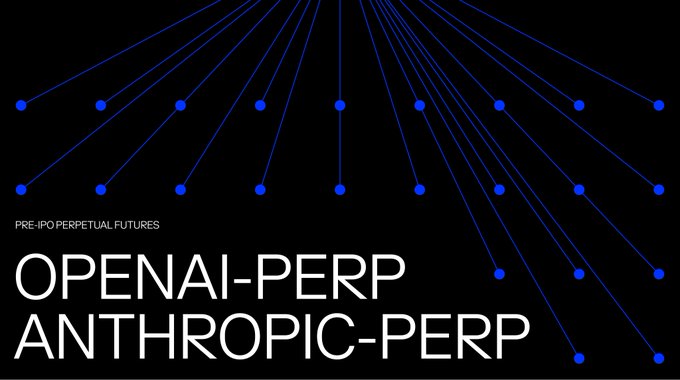 The image features an advertisement for anthropomorphic technology, which includes a black background with blue dots representing the internet. The text "OPENAI-PERP ANTHROPIC-PERP" is written above the dots, indicating that the company is promoting OpenAI-perp anthropomorphic technology. The image also contains a quote from a post on social media about the two companies collaborating to create OpenAI-perp anthropomorphic technology.