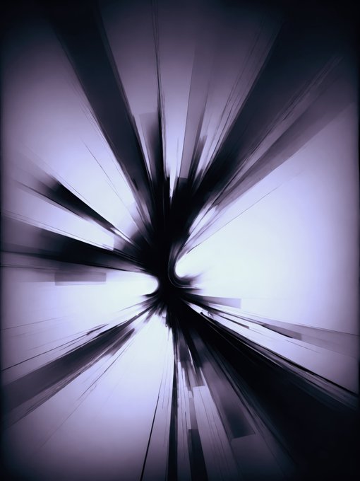 An abstract digital artwork showing a black and purple tunnel or vortex effect with streaks radiating from the center.