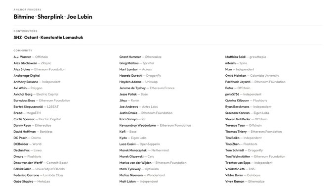 The image shows a list of names and organizations related to the Ethereum Foundation. The main organization listed is Ethlabs, which is likely the second-most active organization within the Ethereum ecosystem. Other organizations that are still active include Bitmine, Sharplink, Joe Lubin, and community members who contribute to various projects in the Ethereum ecosystem. This list provides a comprehensive overview of the projects and individuals involved in the foundation's work.