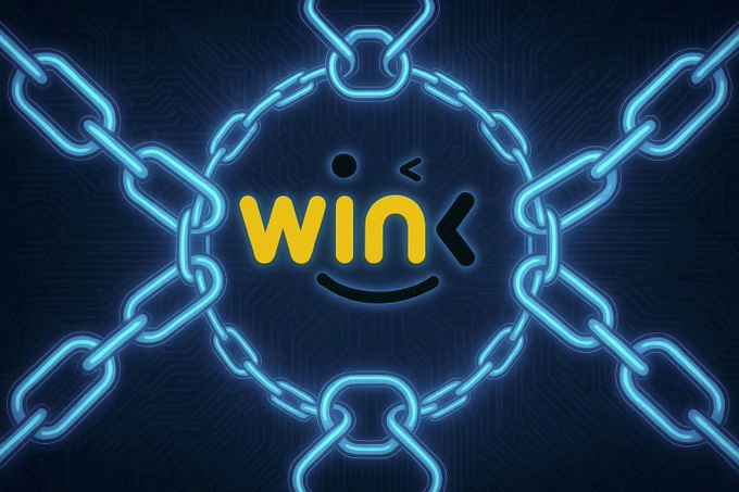 The image features a large blue circle with neon chains surrounding it, creating an eye-catching visual effect. The word "WINk" is prominently displayed within this circular frame, suggesting that it could be related to blockchain technology or cryptocurrency. The caption provided after the image reads, "Focus on what is in the image and how it relates to the post." This implies that the content of the image might be relevant to a discussion about blockchain, cryptocurrencies, or some other topic connected to the neon chains and the word "WINk."