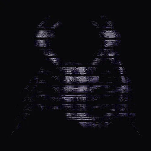 A dimly lit, abstract digital artwork with a textured, pixelated pattern of faintly visible numbers and code-like figures, complementing the NFT sale post for NTRPY #421.